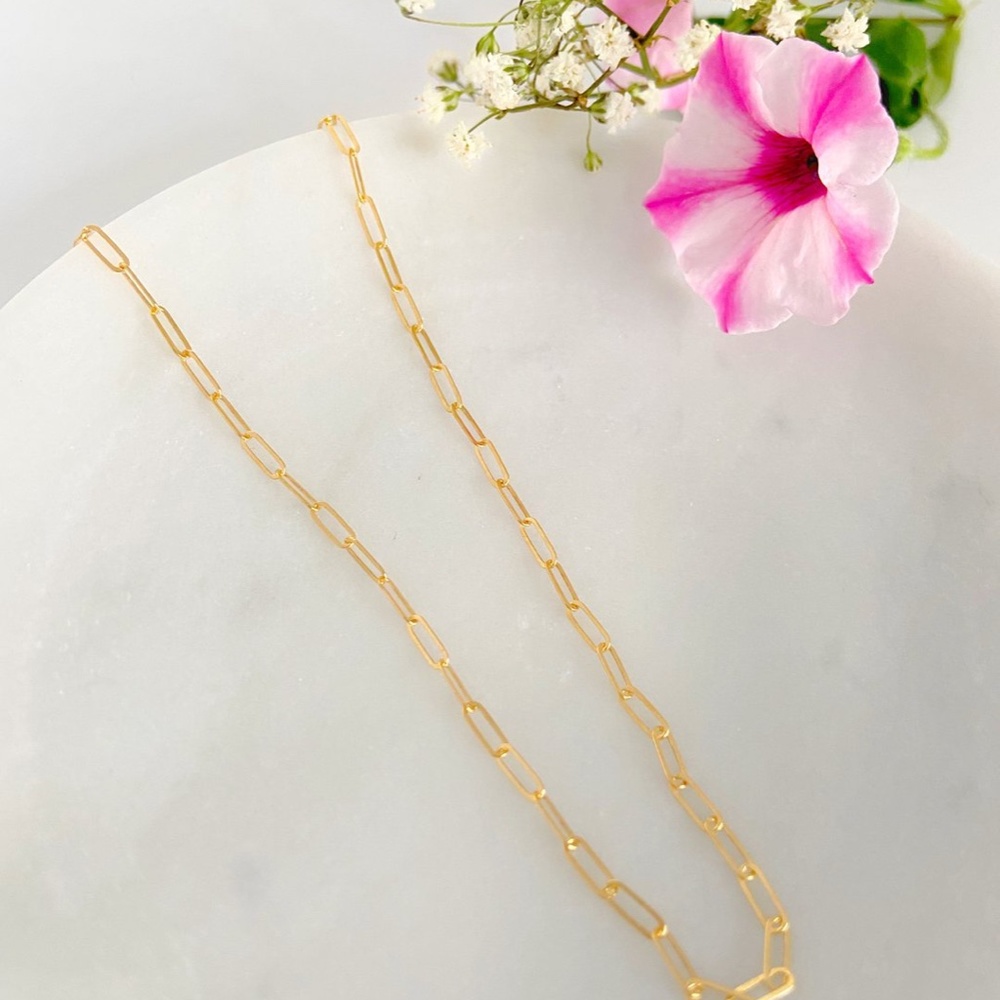 Ultra Dainty 14K Gold Paper Clip Chain Necklace - Picture 2 of 3